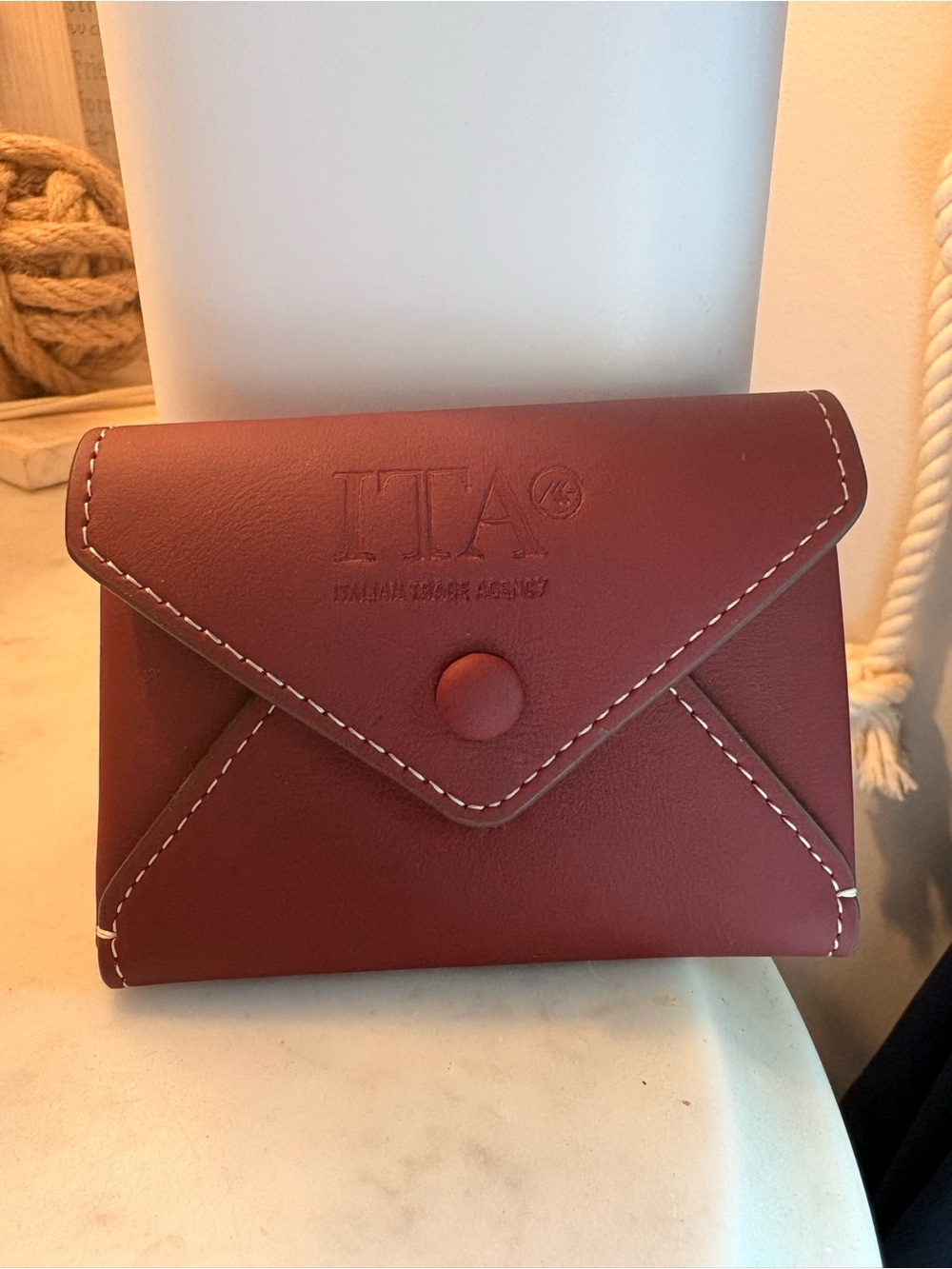 ITA Italian Trade Agency Burgundy Leather Envelope Card Holder Wallet